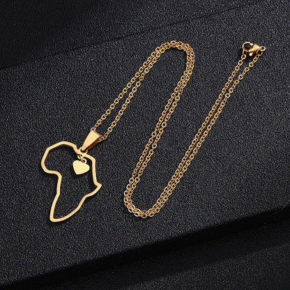 Fashion Hollow Heart Titanium Steel Africa Map Necklace