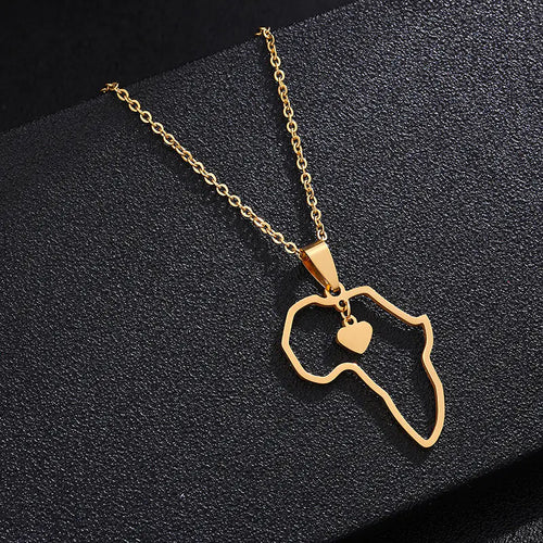 Fashion Hollow Heart Titanium Steel Africa Map Necklace