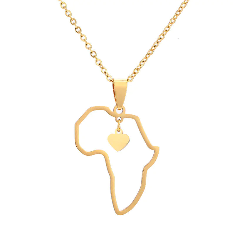 Fashion Hollow Heart Titanium Steel Africa Map Necklace