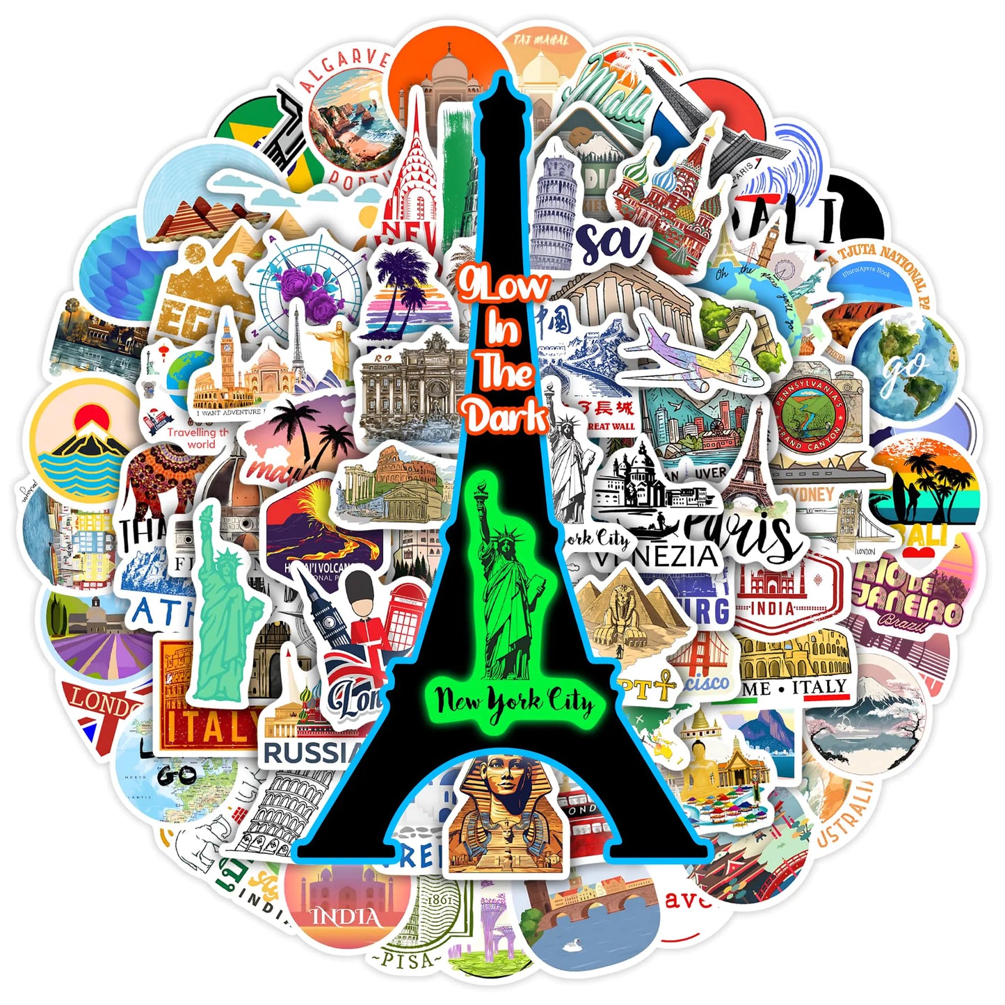 100 Pcs world travel stickers